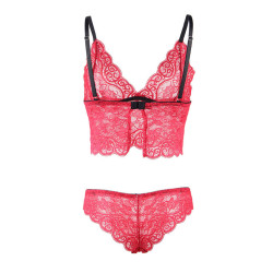 Subblime - 953898 Chemisier De Nuit En Soie Et Dentelle + Culotte Rouge S/M